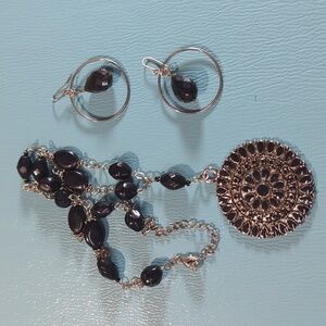 Black/silver costume jewelry necklace and earrings